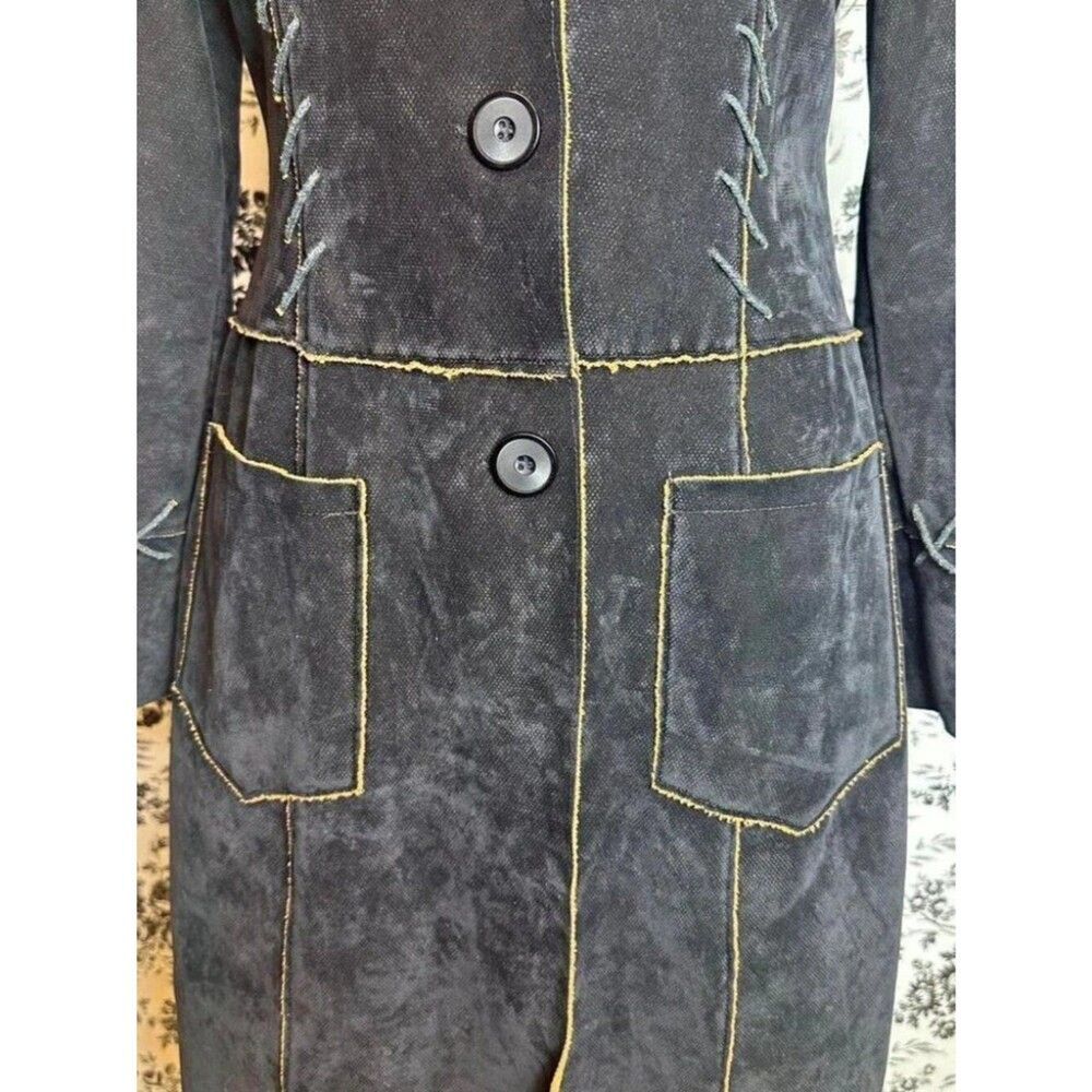 Pretty Black Embroidered Long Coat Jacket Women's Size 2 - Picture 5 of 9